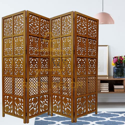 Image of Wooden Room Partition Screen Divider with Stands for Living Room & Bedroom | Folding Wooden Separator & Panel Room Partition Wall for Office & Salon