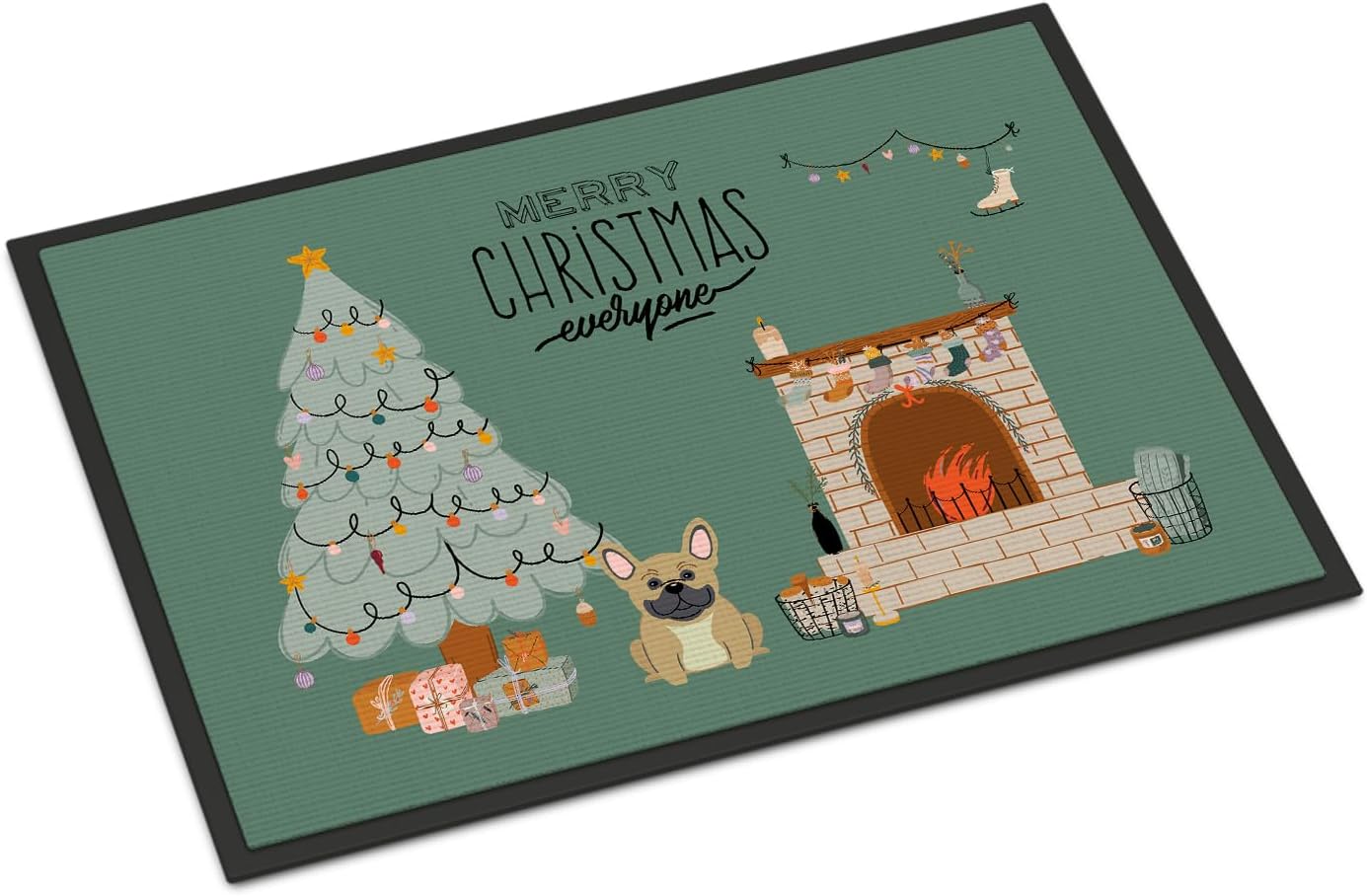Caroline's Treasures CK7573JMAT Cream French Bulldog Christmas Everyone Doormat 24x36 Front Door Mat Indoor Outdoor Rugs for Entryway, Non Slip Washable Low Pile, 24H X 36W
