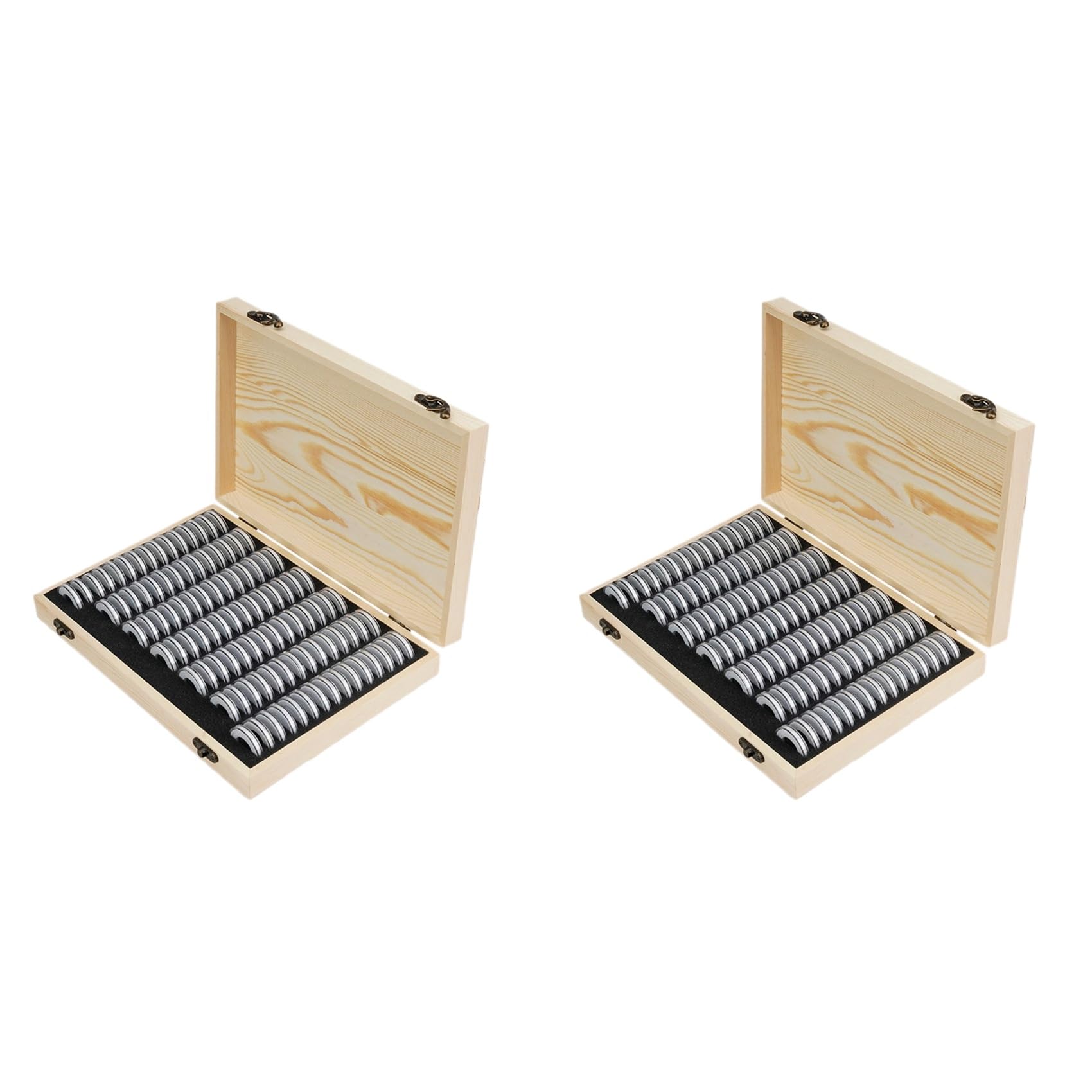 Hndhbfgrt 2X Wooden Coins Display Storage Box Case+200 Grids Round Slab for Certified Coin Handcrafted with Premium Pine Wood