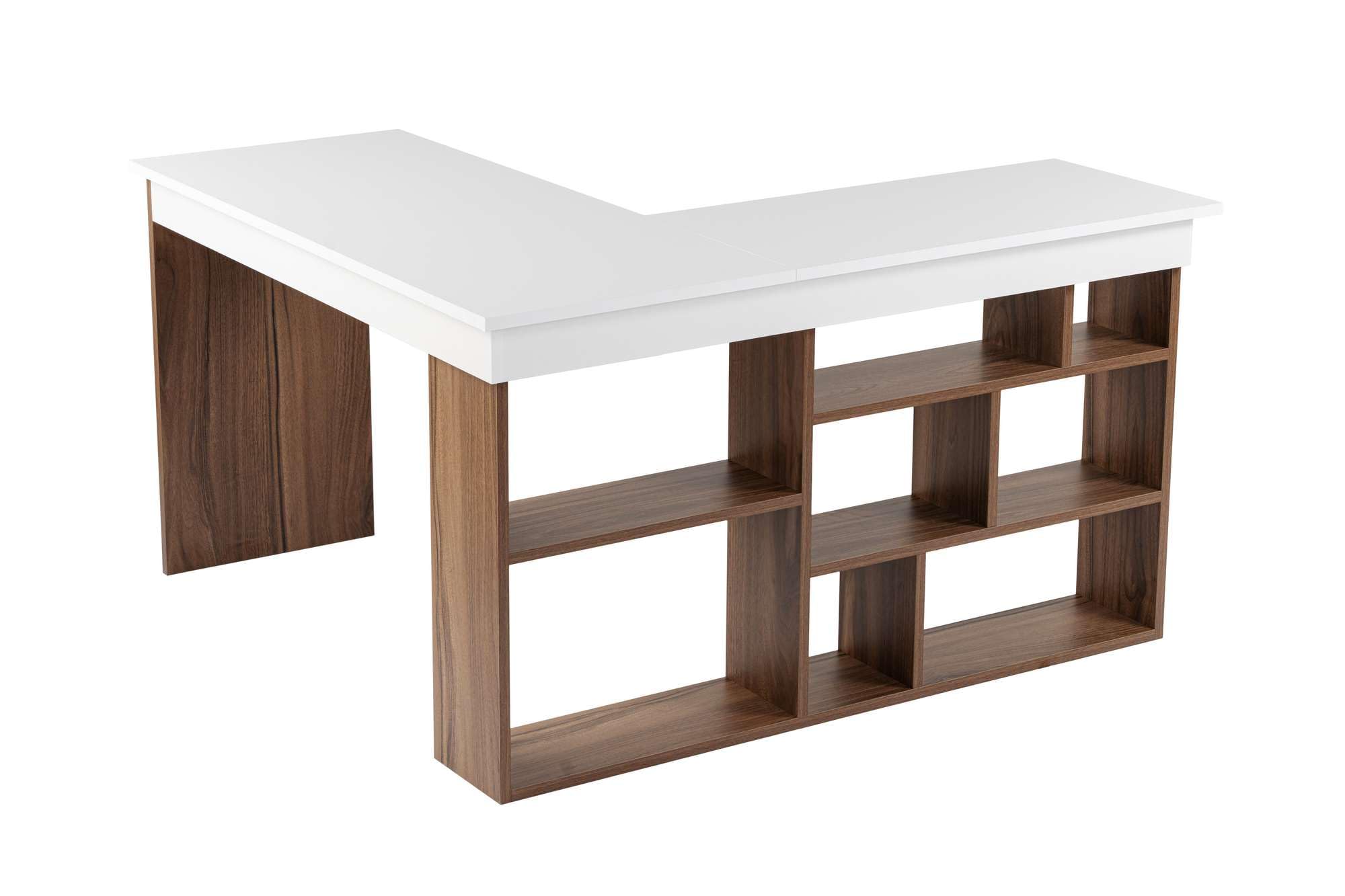 Hanah Home Stilvoller Schreibtisch, Walnuss & Weiß, 130 x 72 x 120 cm | 100% melaminbeschichtete Spanplatte, 18 mm dick | perfekt für modernes Homeoffice & Arbeitszimmer