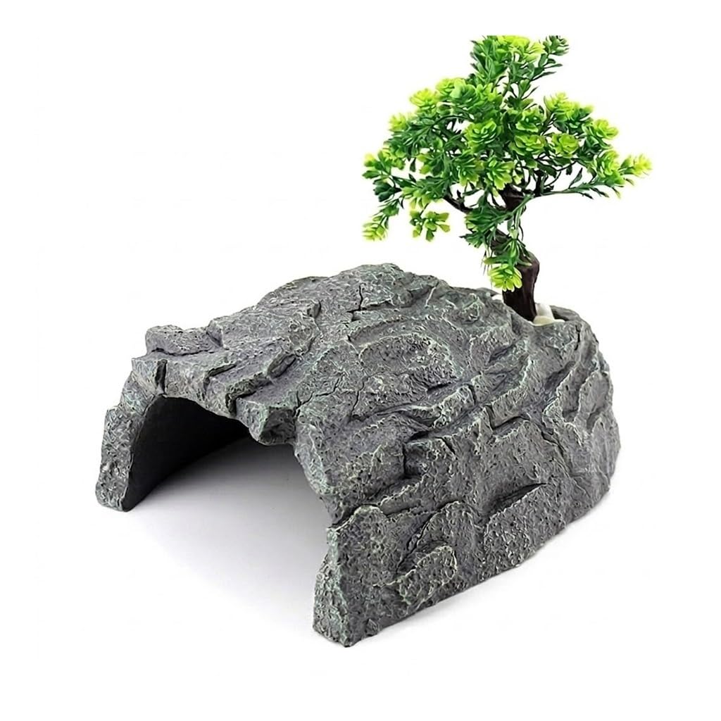 Wyvix 2Pcs Reptile Hideout Box, Basking Platform and Hide Cave, Rock for Leopard Gecko, Tortoise, Horned, Corner Fish Tank Decor(I)