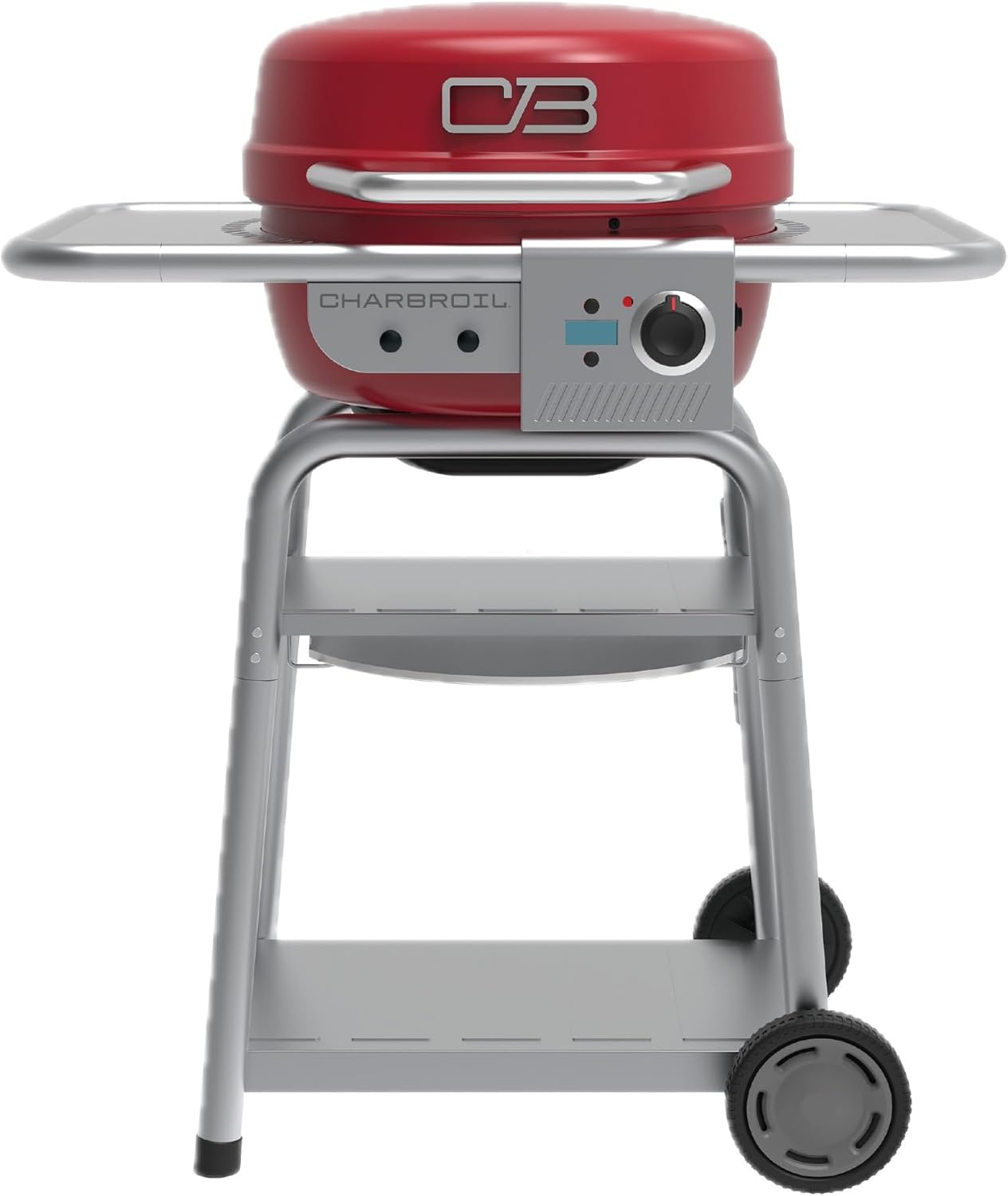 Char-Broil Bistro Pro 3-in-1 Dual Fuel Electric Grill Griddle & Charcoal BBQ, Red - 650°F Max, Compact 320 sq in