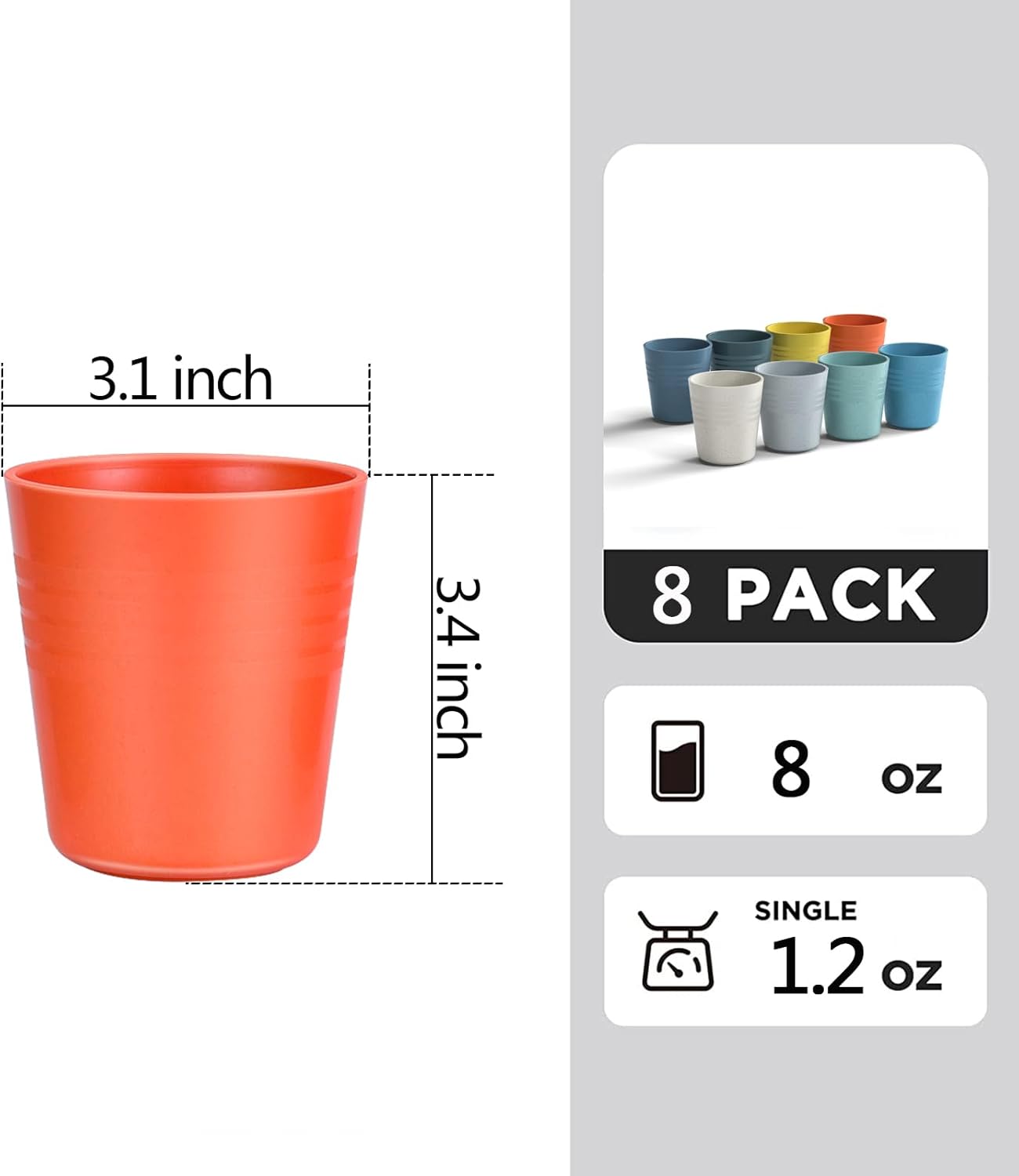 Homestockplus 8 Oz Wheat Straw Drinking Cups, [Set of 8] Small Plastic Cups Reusable, BPA Free Unbreakable Water Cups for Kitchen and Dining,Dishwasher and Microwave Safe - Image 3