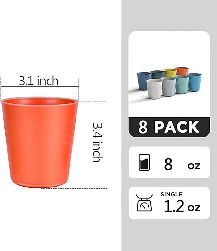 Miniatura 3 de Homestockplus Vasos de paja de trigo de 8 onzas, Juego de 8 vasos pequeños de plástico reutilizables, sin BPA, irrompibles para agua para cocina y