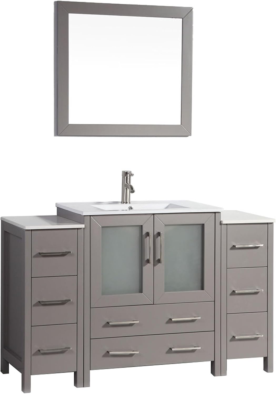 Vanity Art 54 Inch Under Mount Single Sink Bathroom Vanity Cabinet with 1 Mirror, Ceramic Top Bathroom Cabinet Compact Set with 8 Dovetail Storage Drawers and Brushed Nickel Handles, VA3030-54-G