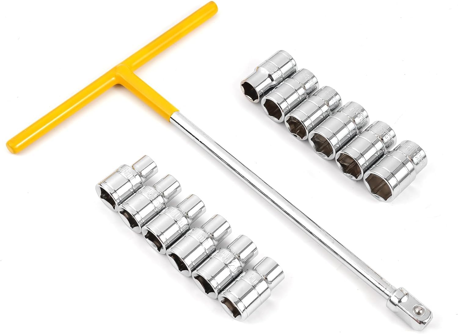 Harboan 13 Pieces Socket Wrench Kit Includes 1Pcs T Handle Socket Driver and 12Pcs Socket, Mechanic Tools Kit for Automotive Repa & Household, Metric Socket Set 12'' T-Handle Socket Wrench