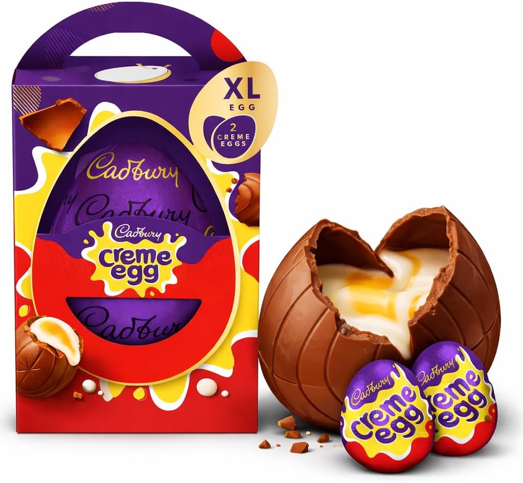 Cadbury Creme Egg Extra Large Chocolate Easter Egg, Includes 2 Creme Eggs, Easter Gift Perfect For Easter Egg Hunt Hunt Favourites Easter Gifts for Kids, Adults, Men & Women