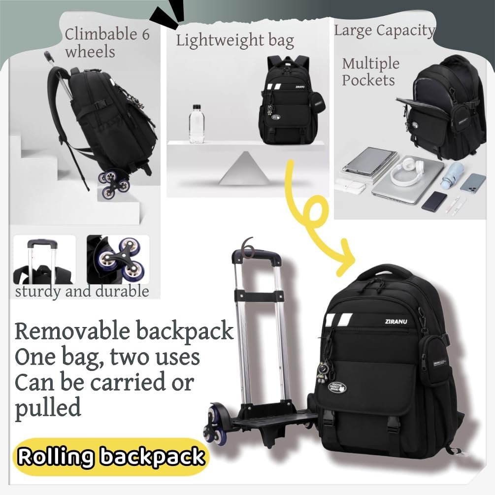 EKUIZAI Boys Rolling Backpack for School Kids Wheeled Bookbag Backpack with Wheels Trolley School Bags for Teen Boys - Image 5
