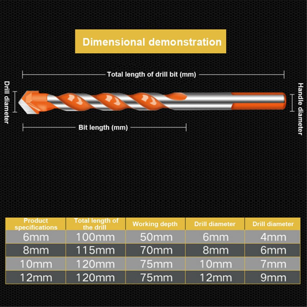 3-12mm Triangolo Filettato In Acciaio Al Tungsteno Per Piastrelle Da Parete Punta Per Calcestruzzo Per Uso Domestico Marmo Overlord Trapano Trapano Elettrico A Mano, 4mm X10