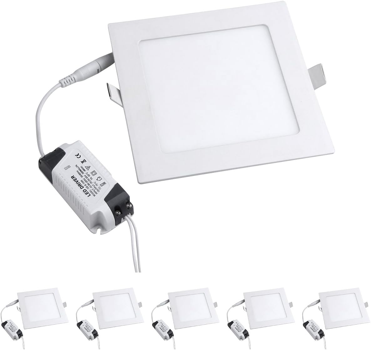 MODOAO 5 Pack 3W LED Panel Light Lamp, Square LED Recessed Downlight Panel Ceiling Lighting with LED Driver, AC85-265V, Hole Size 75MM (3W, Cool White)