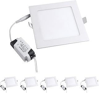 MODOAO 5 Pack 9W LED Panel Light Lamp, Square LED Recessed Downlight Panel Ceiling Lighting with LED Driver, AC85-265V, Hole Size 135MM (9W, Warm White)