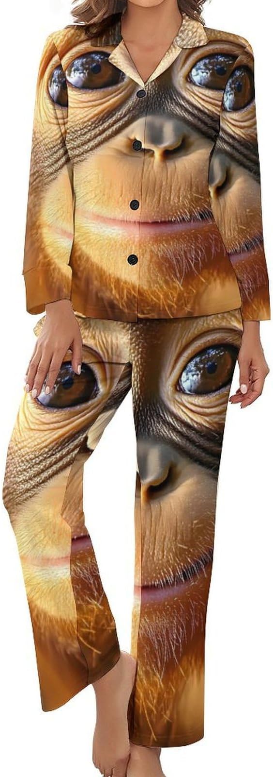 Orangutans Face Funny Monkey Women's Pajama Sets 2 Piece Long Sleeve Button Down Loungewear Sleepwear Pjs