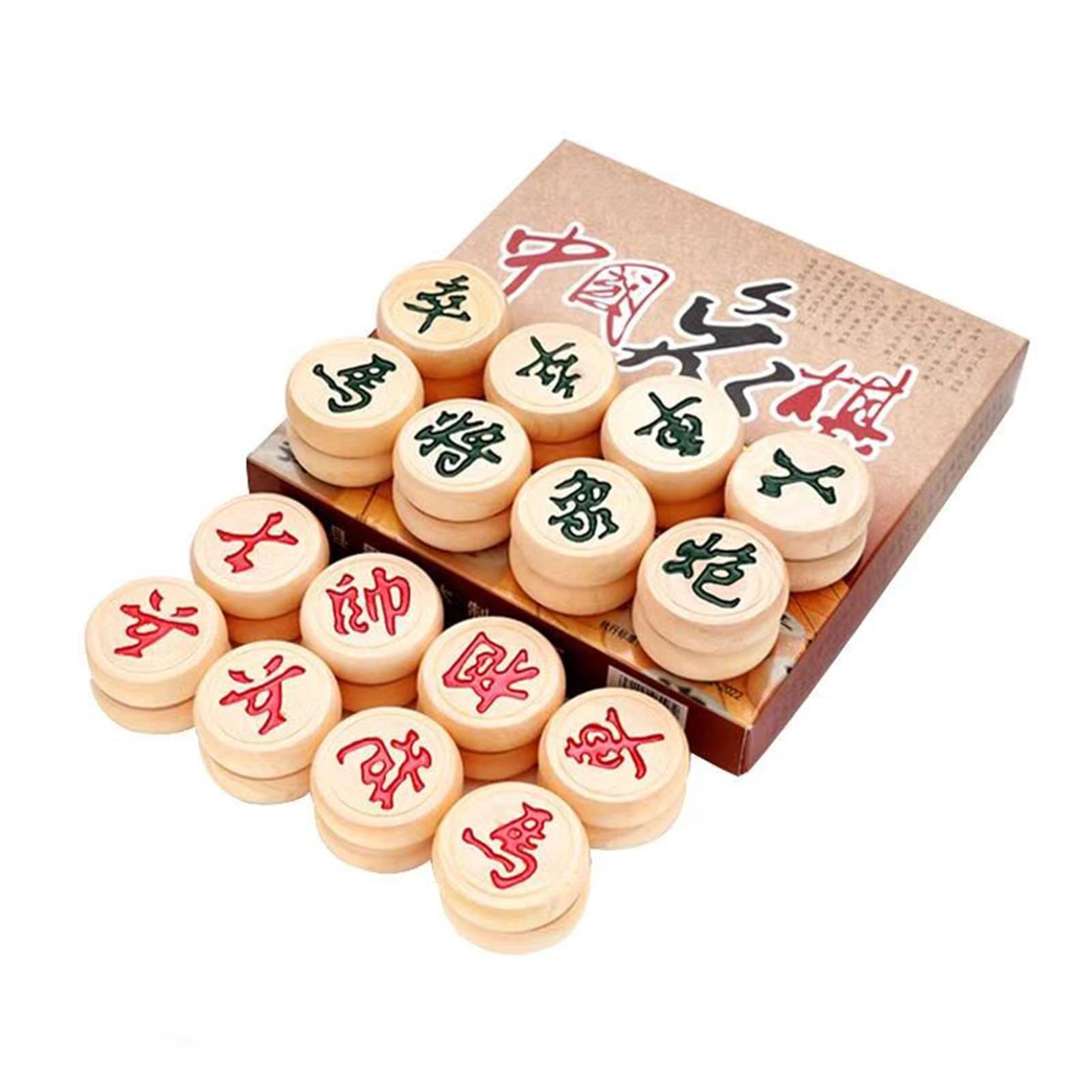 Juego de ajedrez Chino de Madera de Abedul Xiangqi con Tablero de ajedrez de Cuero en Caja de Papel Duro