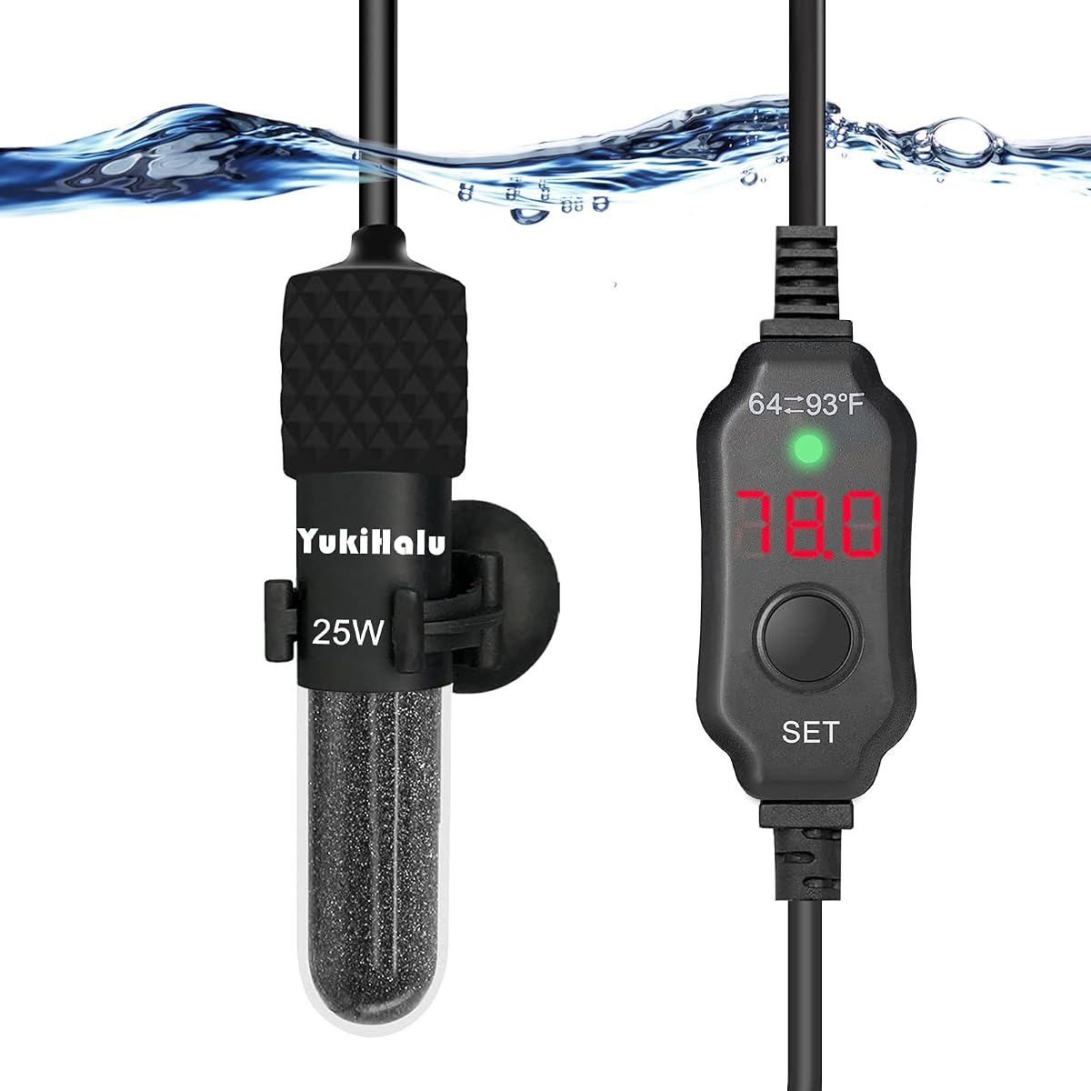 Small Submersible Aquarium Heater, Adjustable Mini Fish Tank Heater 25W 50W 100W 200W 300W with External Temperature Controller, LED Display, Used for 5/10/20/40/60 Gallons (25 Watts)