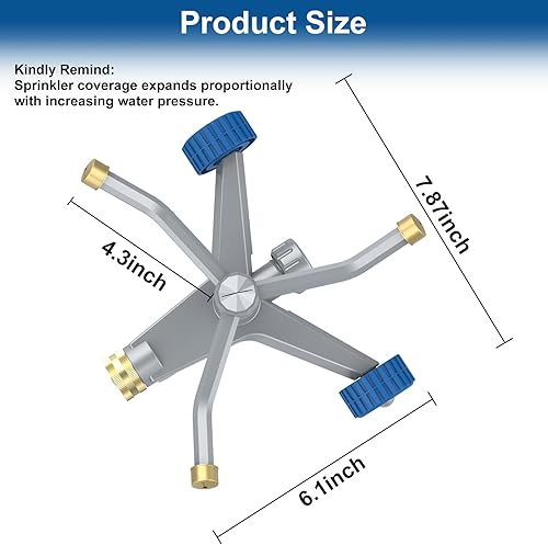 Miniatura 7 de Rociadores para patio, rociador de metal de 3 brazos con base de rueda, sistema de rociadores de césped giratorio automático de 360 grados para