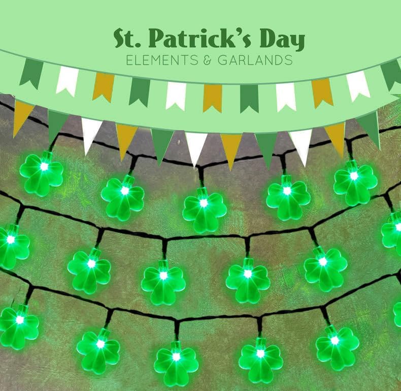 Miniatura 5 de Viewpick Guirnalda de luces solares de trébol para decoración del día de San Patricio, 20 pies, 50 luces LED de trébol de la suerte, impermeables,