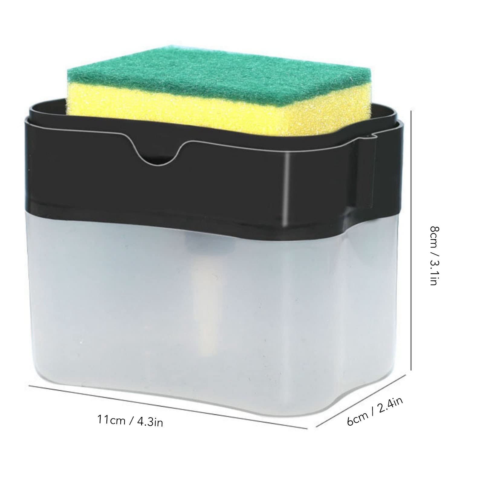 Dispensador de Jabón para Platos, Dispensador de Líquido para Platos para Cocina con Esponja, Dispensador de Líquido para Lavavajillas de Plástico Duradero 2 en 1, Recipiente de Jabón para(Negro)