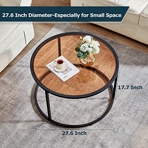 Saygoer Glass Coffee Table Round Modern Coffee Tables Small Mid Century Coffee Table For Living Room Home Office Simple Retro Table Top With Metal Frames, Easy Assembly, Brown Black #TOP7
