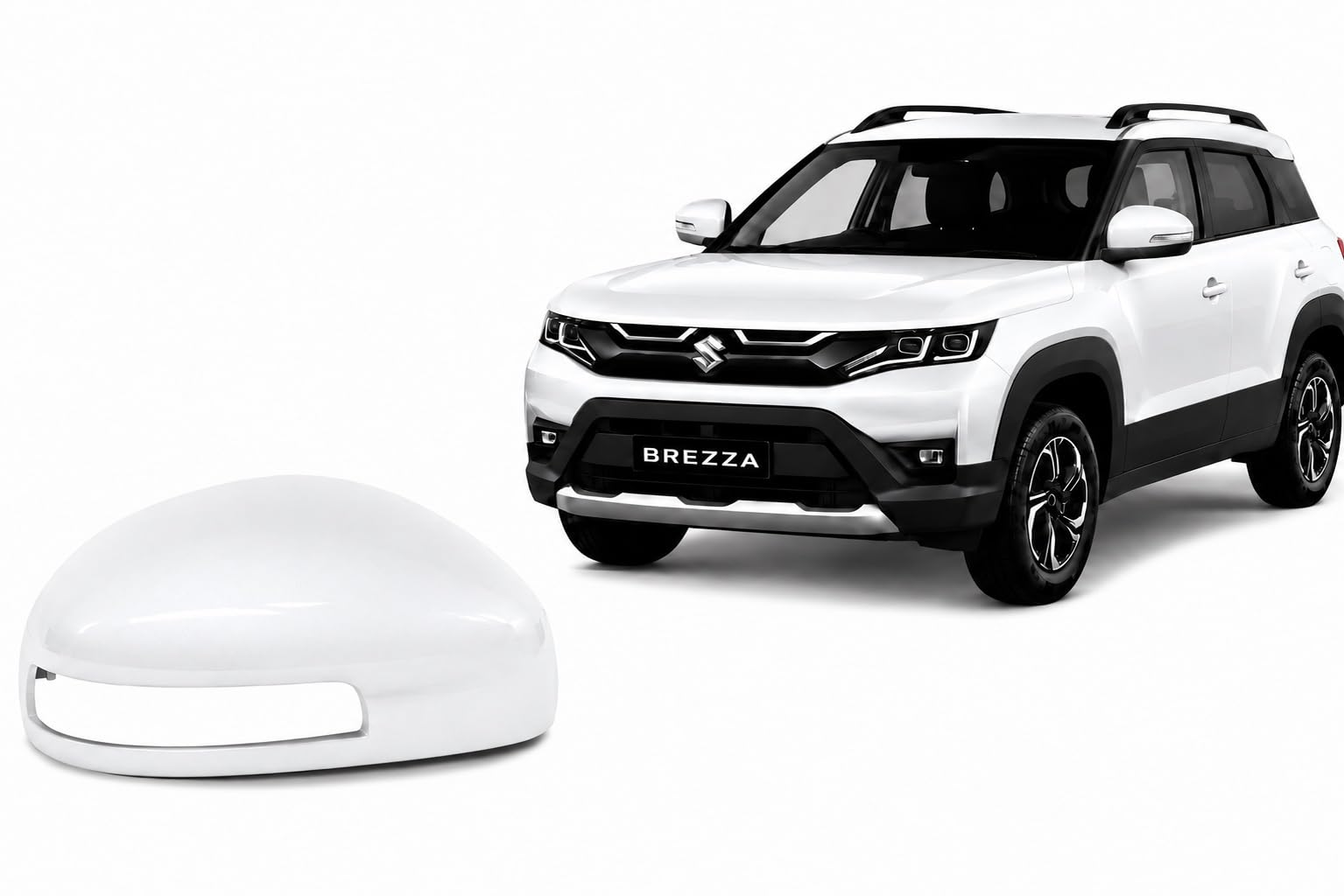ZERO ZERO® Left Side ORVM Cover Cap for Maruti Suzuki Brezza | Pearl Arctic White | Indicator Cut Type | Left Door Side Mirror Cap | Factory Color Matched | Premium ABS Replacement Cover.-picture-19