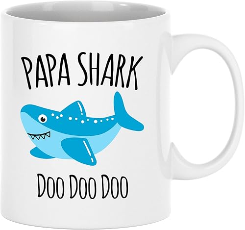 Taza de tiburón para abuelo, regalo de cumpleaños para abuelo, de nietos, 11 onzas, color blanco