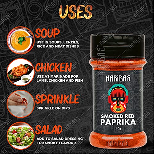 Image of HARIBAS Pure Smoked Red Paprika 60 grams, Natural Vegetarian Dry Hot and Spicy Chilli Aromatic Seasoning Powder