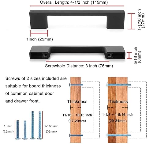 Miniatura 2 de KOOFIZO Paquete de 10 tiradores de barra de armario de pie ancho, mango sólido moderno en níquel cepillado, distancia entre tornillos de 3