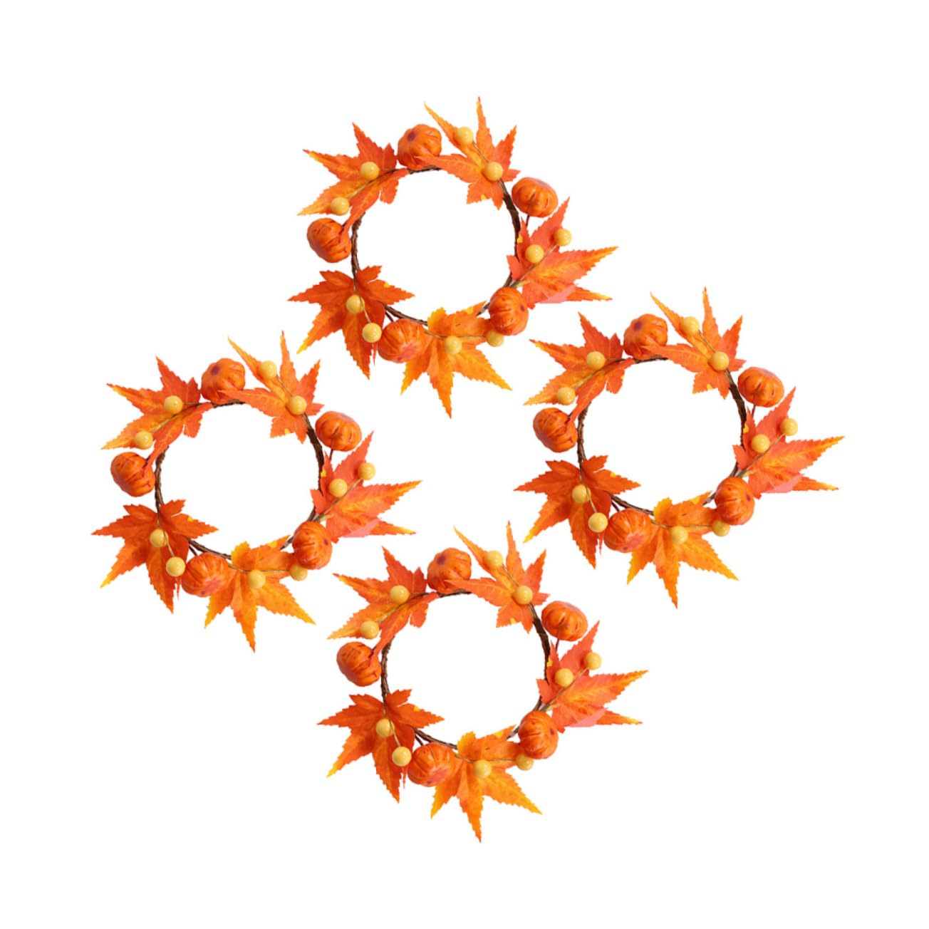 VOSAREA 4pcs Fall Candle Wreath Maple Leaves Autumn Decor for Thanksgiving Halloween Christmas for Pillar Tea Candles Inner