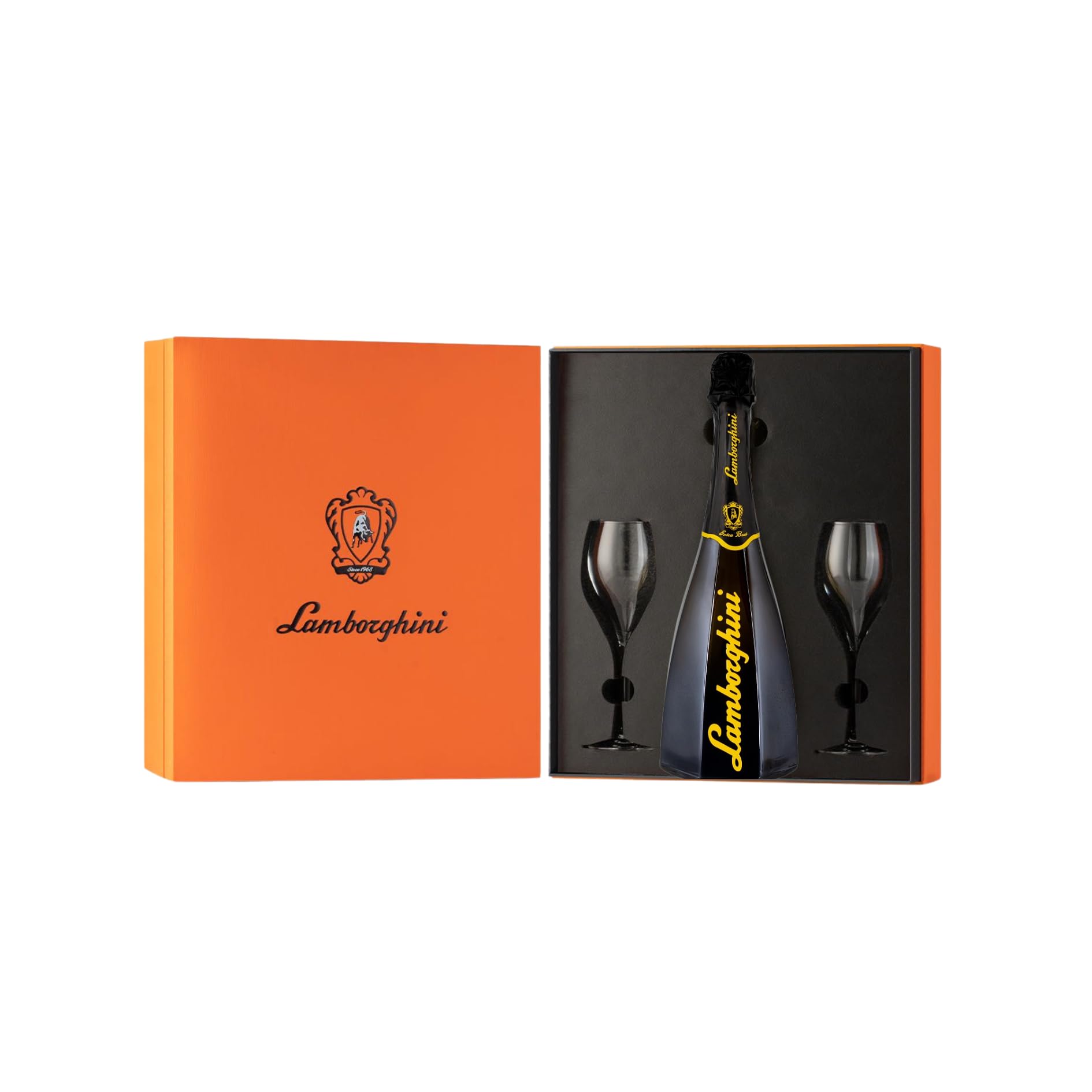 Lamborghini Ottagonale Extra Brut 0,75L, Yellow Label, Vino Spumante Secco, Metodo Charmat MADE IN ITALY (Ottagonale, Cofanetto + Flûte)