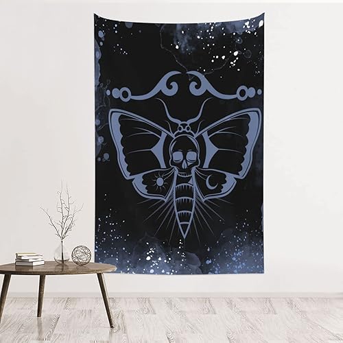 Miniatura 1 de Tapiz de calavera de 60 x 51 pulgadas, tapiz de calavera de mariposa para dormitorio, tapiz de pared de esqueleto negro, decoración de terror,