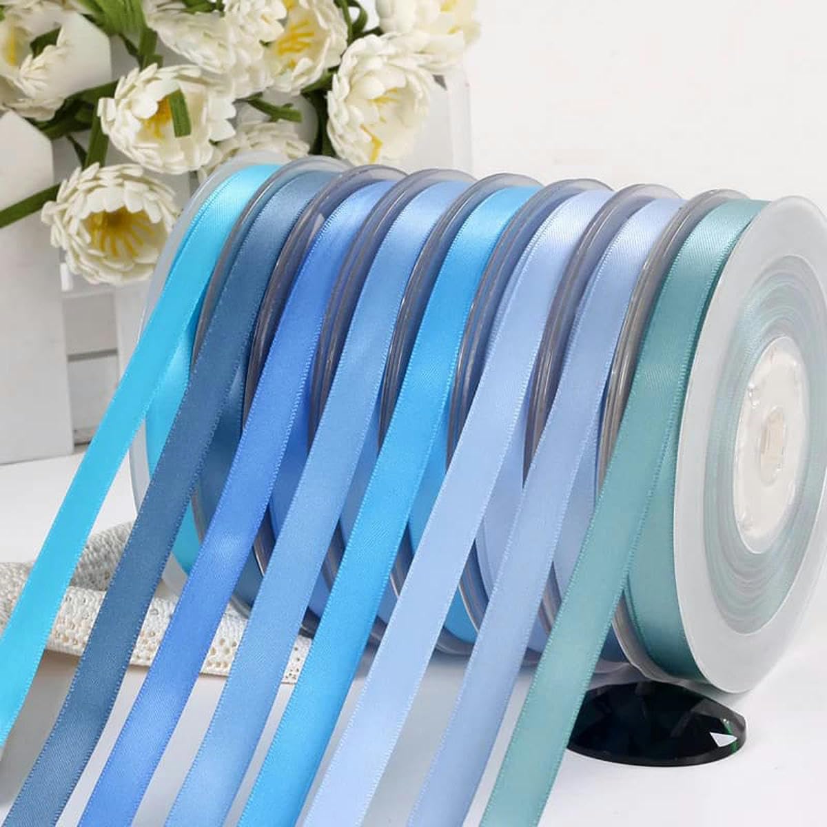 6 9 13 16 19 22 mm doppelseitiges Satinband 100 Yards blau für Party-Hochzeitsdekoration handgefertigte Rosenblüten Ribbongs-Kobalt 329-22 mm