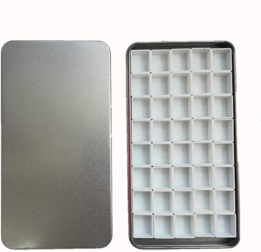 BOOYEE Empty Watercolor Tins Palette Paint Case Metal Box with 40 Pcs Half Pans Carrying Magnetic Stripes on The Bottom