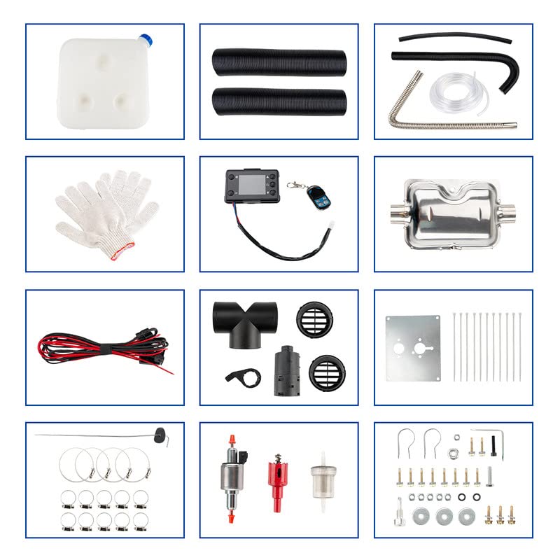 12V 8KW Air Diesel Heater przenośny zestaw ogrzewania postojowego z tłumikiem zdalny wyświetlacz LCD, ciche ogrzewanie Diesel do samochodów ciężarowych łodzi autobusów przyczep kempingowych jachtów
