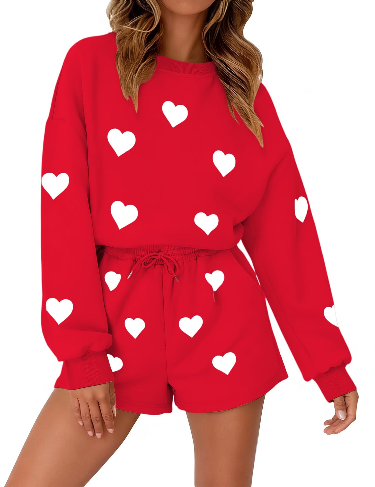 Valentines Lounge Sets for Women Shorts Sweatshirt Shorts Set-image-26