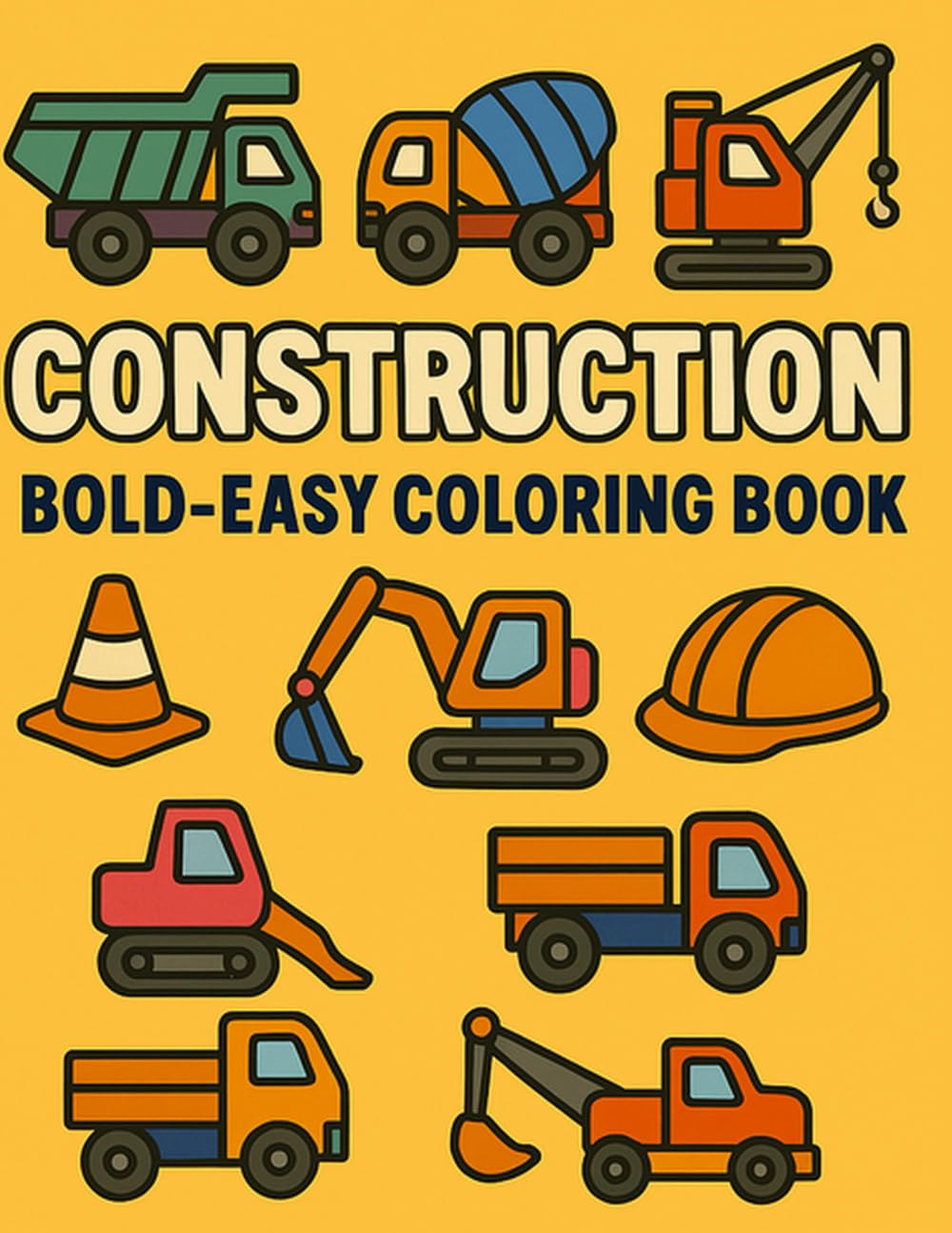 Construction Coloring Book for Kids Ages 4-8: Bold & Easy Trucks, Diggers, Cranes and More for Little Builders: 50 Big, Simple Designs with Thick Lines for Preschool, Kindergarten & Early Elementary