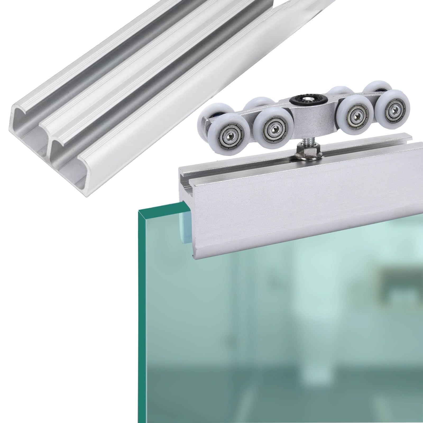 Okucia do drzwi przesuwnych 1,8 m – aluminiowa podwójna prowadnica i rolki, ukryta szyna obejściowa szafy, łatwy wkład, płynny system ślizgowy, biały h do nowoczesnych wnętrz