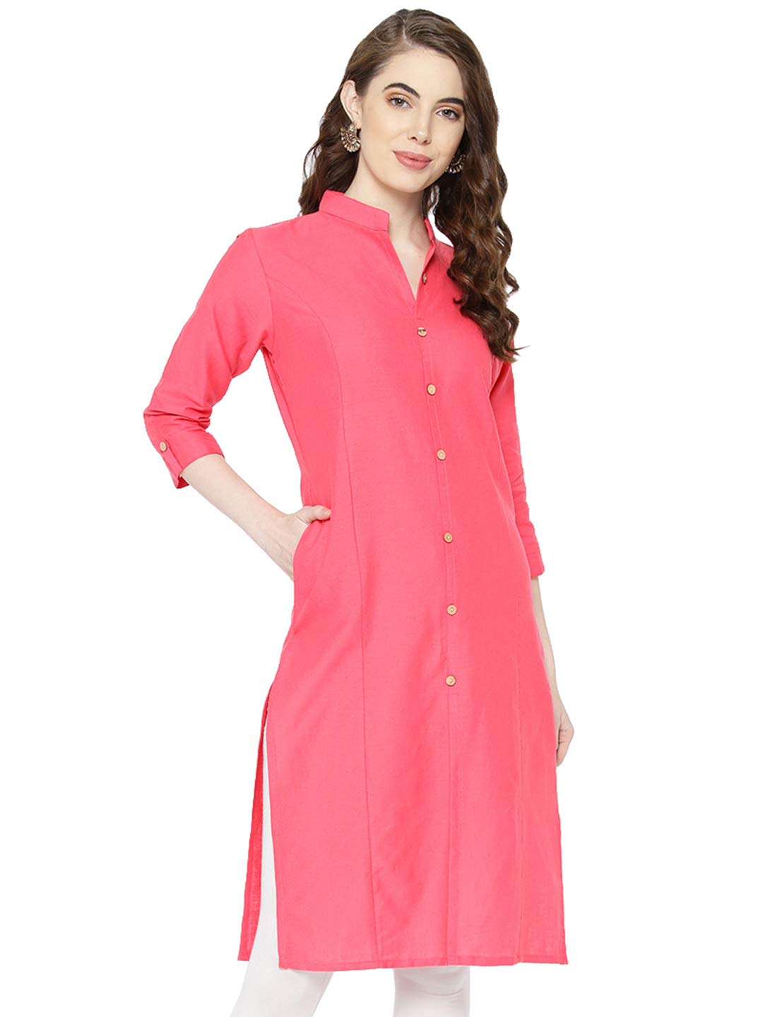 Vastraa Fusion Women's Pure Cotton Solid Button Kurti