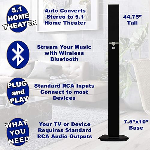 Miniatura 2 de Acoustic Audio AAT1003 Bluetooth Tower 5.1 Sistema de altavoces de cine en casa con subwoofer alimentado de 8 pulgadas