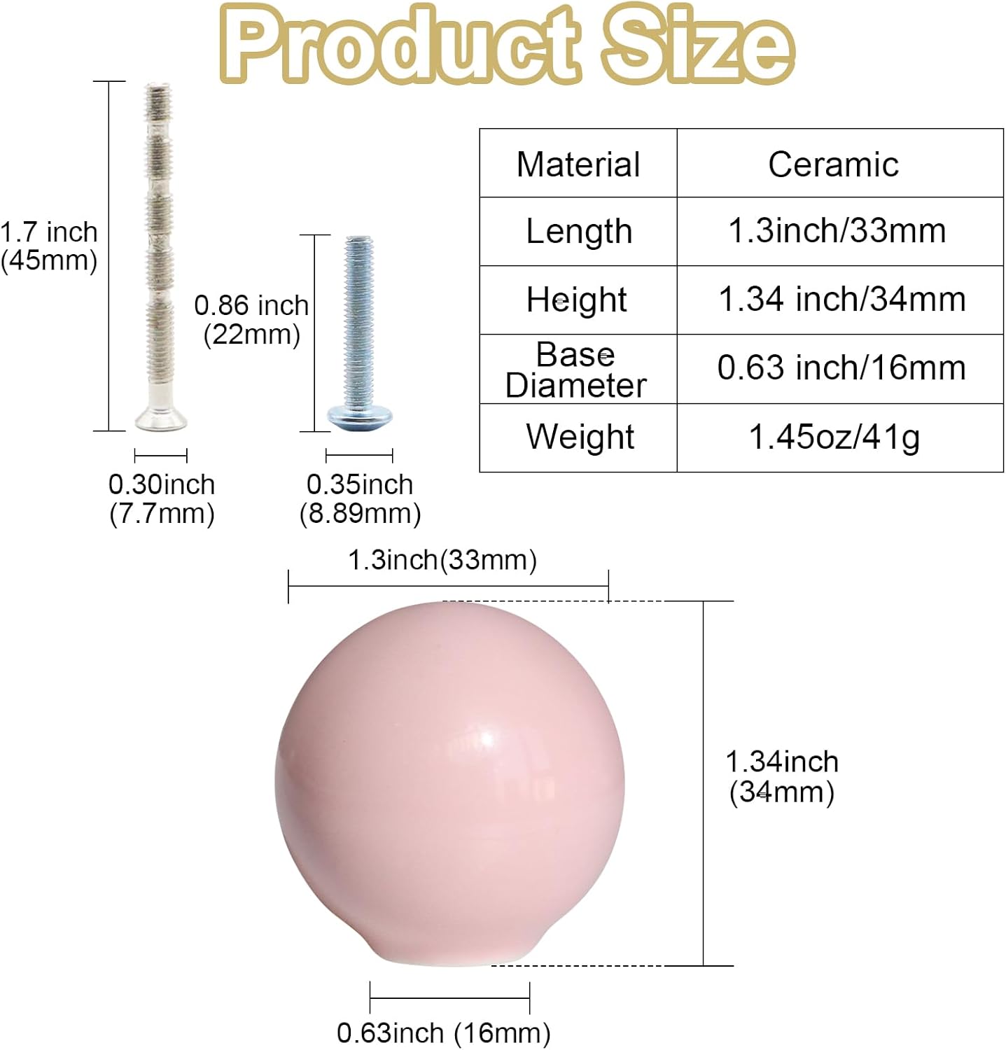 20 Pack Pink Dresser Knobs 1.3" Ceramic Cabinet Knobs Cute Colorful Single Hole Pulls for Drawer 33mm Round Cupboard Handles for Children's Room Kitchen Wardrobe Cabinet Bathroom