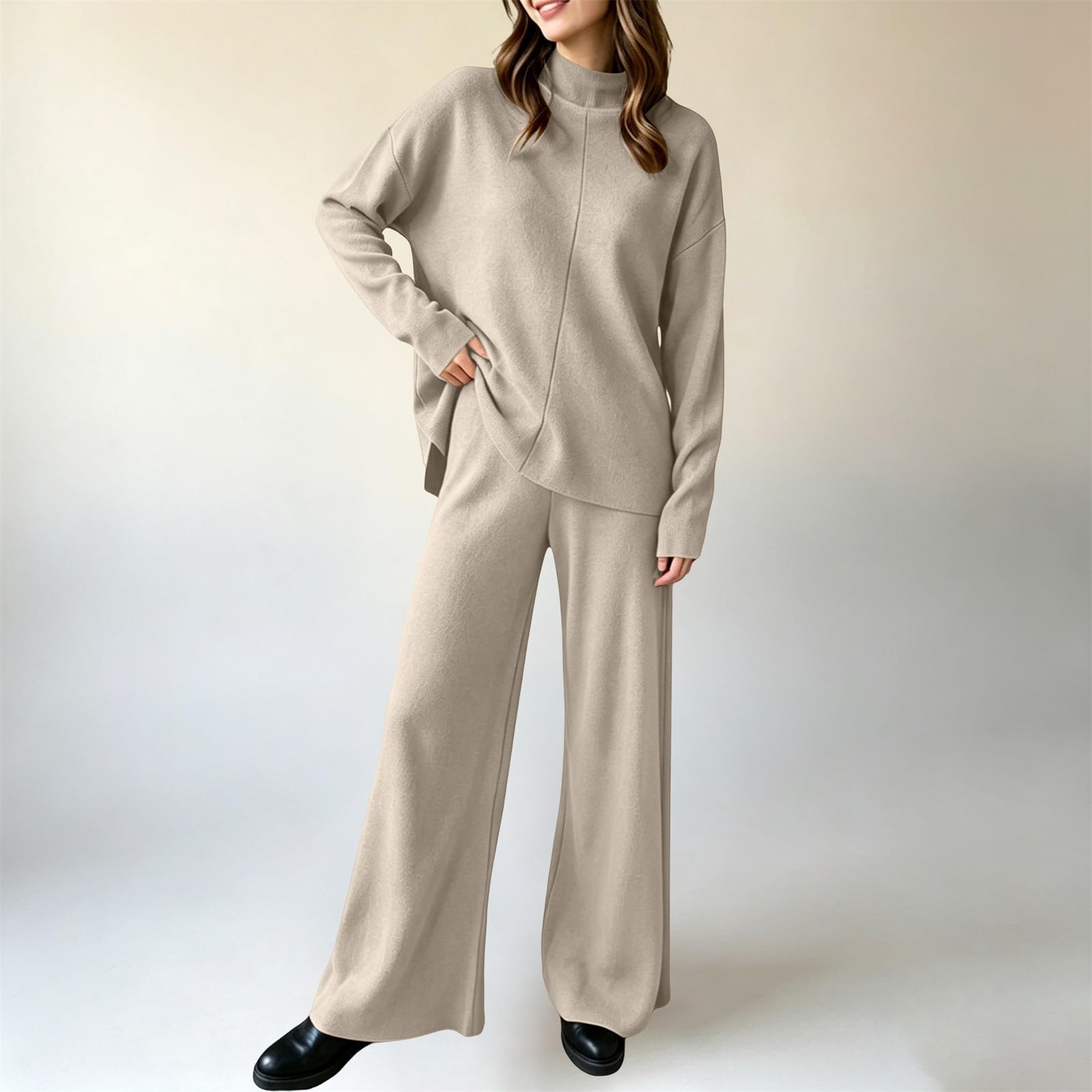 Tuta Elegante Donna Invernale Completi Lavorati Due Pezzi Comode Loungewear
