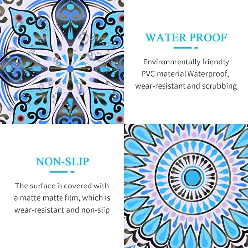 Hanunalir 20 Pcs Tile Stickers 15x15cm Blue Wall Tile Sticker Moroccan Style Tile Film Waterproof Wall Stickers Self-Adhesive Mosaic Floor Tiles Sticker for Kitchen Bathroom Table Stair Decoration (A)