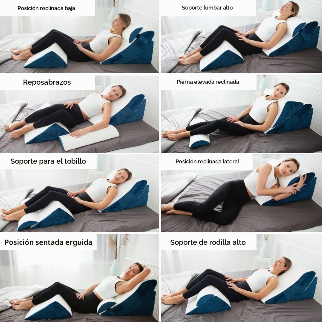 Juego de 4 cojines ergonómicos de cuña, diseño multifunción 12 en 1 con funda extraíble y lavable para dormir y leer