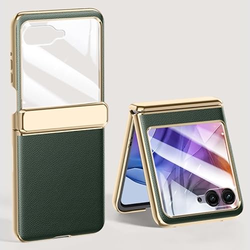 Motorola Moto Razr 50 �P�[�X�ƃX�N���[���v���e�N�^�[�ɑΉ��A�����d�C���b�L�q���W�ی�d�b�P�[�X PU���U�[ & �n�[�hPC�V�F�� �����^�ی�P�[�X(Green)