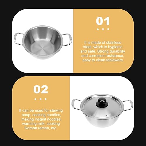Miniatura 2 de ERINGOGO Olla de fideos ramen coreano, olla de cocina de sopa de acero inoxidable de 6.3 in con tapa, cacerola antiadherente pequeña olla de pasta,