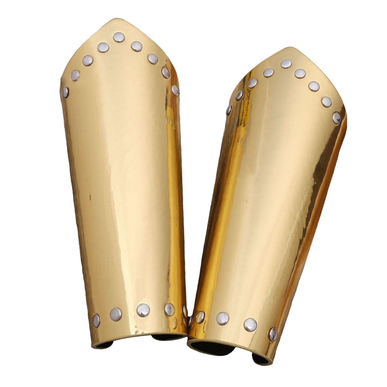 2 Pieces Arm Guards Medieval Arm Protectors PU Bracers Adjustable Arm Straps with Rivets for Men Women Cosplay Role Play Medium, Gold