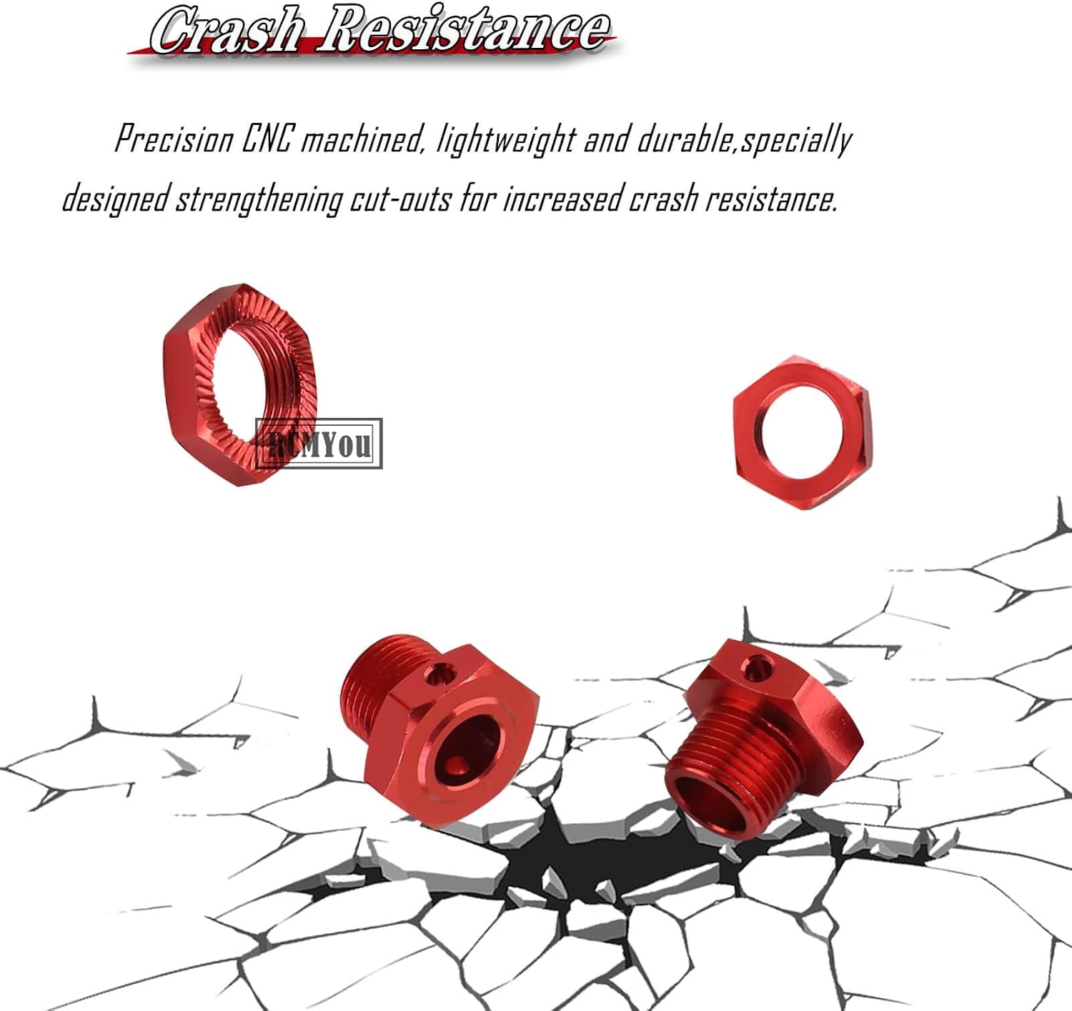 17mm Wheel Hex/Nuts & Wheel Wrench Upgrades Part for 1/7 Infraction 6s BLX/Mojave 6s BLX/Limitless 1/8 Typhon 6S BLX,Aluminum Hex Hub Adapters Hops Up,Red