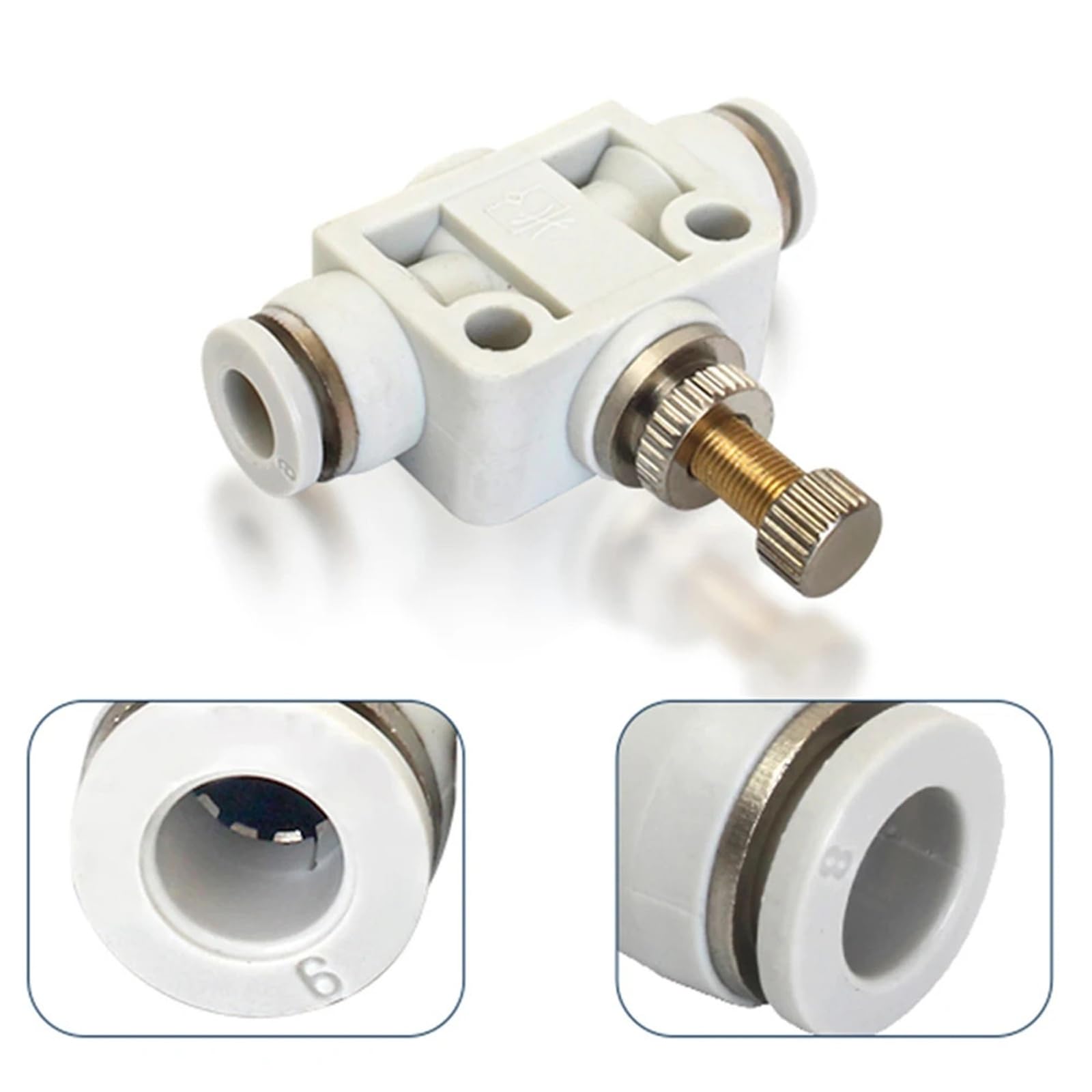 SA - Conector rápido neumático controlador de válvula de control manual, 4 mm, 6 mm, 8 mm, 10 mm, 12 mm, manguera de tubo blanca, 1 unidad (SA-4)