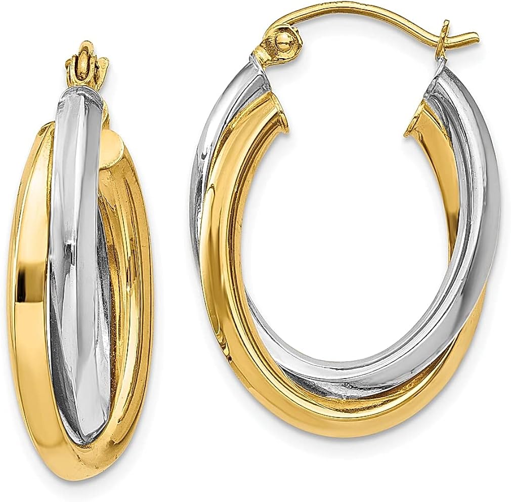 Juego de aretes de aro ovalados dobles de oro amarillo de 14 quilates dos tonos joyería fina para mujer regalos para ella Cristal Oro amarillo