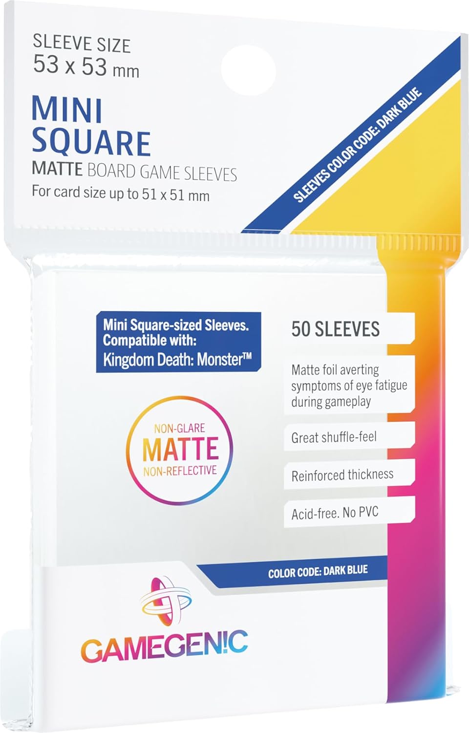Matte Board Game Sleeves | Pack of 50 Matte Sleeves | 53 by 53 mm Card Sleeves Optimized for Use with Mini-Square Cards | Premium Card Protection | FFG Dark Blue Color Code | Made by Gamegenic