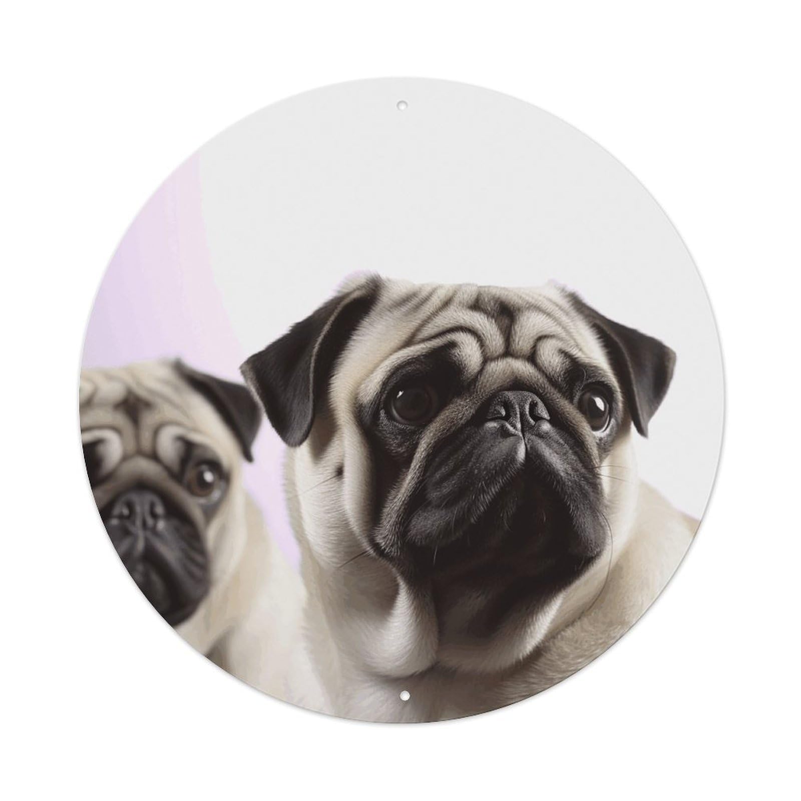 LZQPOEAS Pug Dog Round Aluminum Wall Art Sign, Metal Indoor Wall Decor with Holes, Durable Circular Aluminum Plaque for Home, Bar, Cafe, Living Room, And Office Decoration