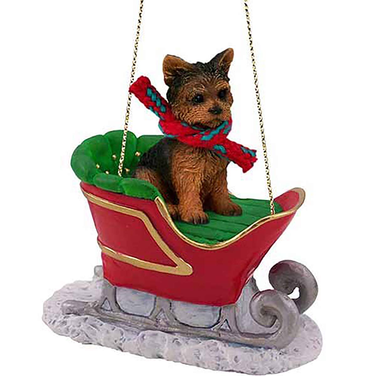 Décoration de Noël Yorkshire Terrier en traîneau pour sapin